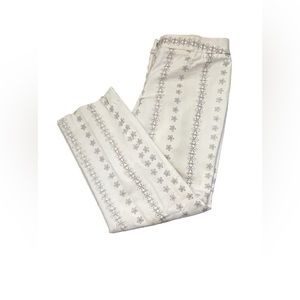 Id/entity Cotton Blend Silver Metallic Embellishment Lined White Capri Pants 4